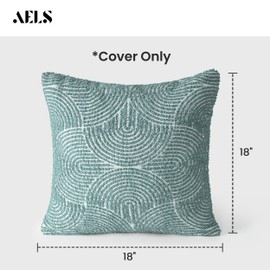 AELS Boho Decorative Textured Throw Pillow Covers 18x18, Modern Mid Century Rainbow Tufted Pillow Case, Farmhouse Rustic Geometric Woven Cushion Case for Bed Couch Sofa, Green