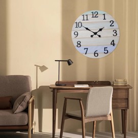Farmhouse Clock for Office 24 Inch Round Solid Wood Wall Clocks Battery Operated Analog Giant Wall Clock Silent