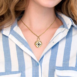 immerFancy Gold Compass Charm Necklace for Women Friendship Necklace for Best Friend 18K Gold Plated Statinless Steel Inspirational Rotatable Compass Engraved Necklaces Graduation Gifts 2025 for Her