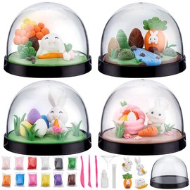WEBEEDY 4 Sets DIY Easter Rabbit Snow Globe Making Kit with 4 Styles Rabbit Figures and Complete Tools Make Your Own Easter Water Globe Kit Easter Gifts Sculpting Arts and Crafts Party Decoration