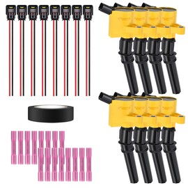 Performance Master Set of 8 Yellow Ignition Coils & Pigtail Connector Wiring Harness Kit Compatible with Ford F150 F250 E350 Expedition Lincoln Navigator Replacement for DG457 FD503 DG508