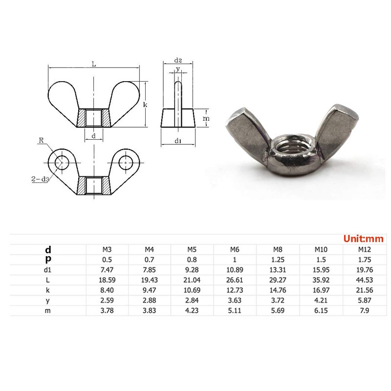M6 Wing Nut 304 Stainless Steel Thread Nut Hand Twist
