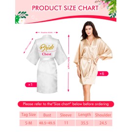 EPLAZA 7 Pcs Bride Bridesmaid Robes for Wedding Bridal Party Women Short Silky Satin Robe Kimono with Gold Glitters (white+champagne)