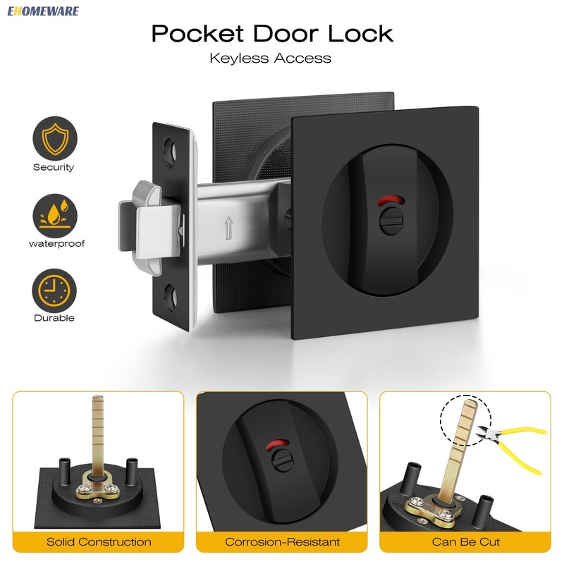 EHOMEWARE 2 Pack Matte Black Pocket Door Hardware, Keyless Privacy