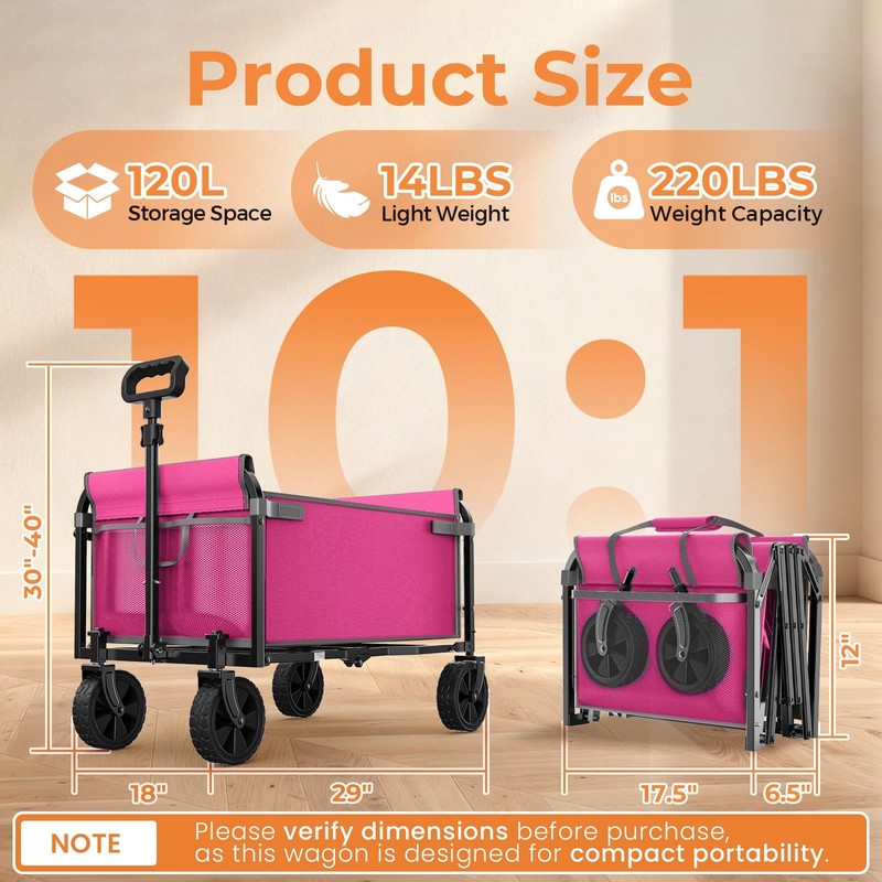 Portable Collapsible Wagon, Foldable Cart with Removable Side