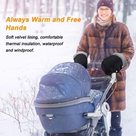 Pram Hand Muff, Baby Pushchair Fleece Hand Gloves Stroller Hand Muff Hand Warmer Windproof Thickening Anti-Freeze Gloves Universal Pram Accessory