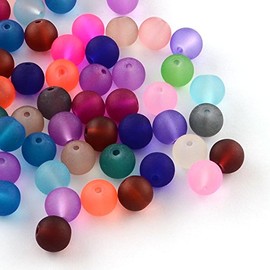 Perlin Frosted Glass Beads Mix Set Round 8 mm Matt Iced Motif Bead Colourful 100 Pieces Beads for Jewellery Making Accessories DIY Crafts Necklace Bracelet Earrings
