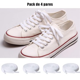 Mythya 4 Pares de Cordones de Zapatos Planos, Agujetas para Tenis, Cordones para Zapatillas Deportivas para Correr Zapatos Cordones de Botas (01-Blanco de 4 pares, 120CM)