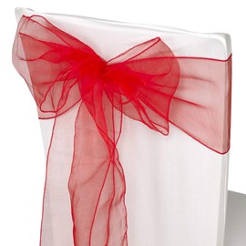Trimming Shop 1pc 17x280cm Red Organza Sashes Wider Fuller Bow Sash Chair Cover Bows Sash for Banquet Hotel Birthday Reception Wedding Party Decoration