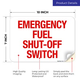 Sigo Sign, Emergency Fuel Shut Off Switch Sign, 10x7 Inches, 4 Mil Vinyl Decal Stickers Weather Resistant, Made in USA by Sigo Signs