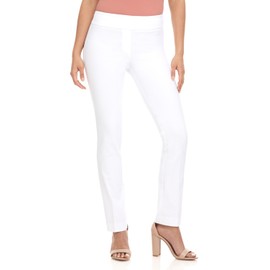 REKUCCI Women's Ease Into Comfort Stretchy Straight Leg Office Pant with Tummy Control (8 Short, White)