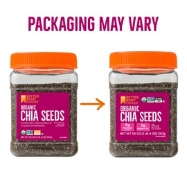 BetterBody Foods Organic Chia Seeds with Omega-3, Non-GMO, Gluten Free, Keto Diet Friendly, Vegan, Good Source of Fiber, Add to Smoothies, 1.25lb