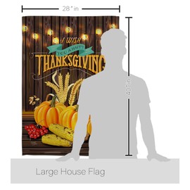 Thanksgiving Wish House Flag - Pack Fall Turkey Give Thanks Gobble Pumpkin Season Autumntime Cornucopia USA Applique - Decoration Banner Small Garden Yard Gift Double-Sided Made In 28 X 40
