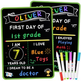 First and Last Day of School Sign with 6 Colorful Liquid Chalk Markers Pack - 14”x11”Double-Sided Back to School Signs for Kids - Reusable Wooden 1st Day of Preschool/Kindergarten Photo Props