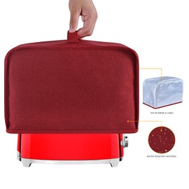Toaster Cover with 2 Pockets,Can hold Jam Spreader Knife & Toaster Tongs, Toaster Appliance Cover with Top handle,Dust and Fingerprint Protection, Machine Washable (2 Slice, Red)