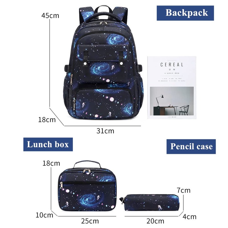 Mildame Galaxy Backpack for Boys with Lunch Box Set, 3Pcs