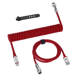 ATTACK SHARK C01 PRO Coiled Keyboard Cable, Custom Coiled USB C Cable for Mechanical Gaming Keyboard,Type-C to USB-A Metal Aviator Cable,Double-Sleeved Braided Charging Keyboard Cable for Mac,PC-Red