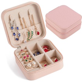 AidShunn Jewellery Box, Jewellery Storage, 10 x 10 x 5 cm Travel Jewellery Box, Small Portable Jewellery Storage Case, Small, Spacious, for Women,Mothers Birthday Valentines Day Gift Idea (Pink)
