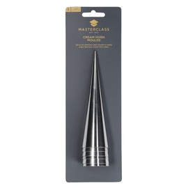 MasterClass Cream Horn Moulds, Stainless Steel, Pro Pastries Cone Shapers, Blister Packed, 6 Piece Set, Silver, 14 cm
