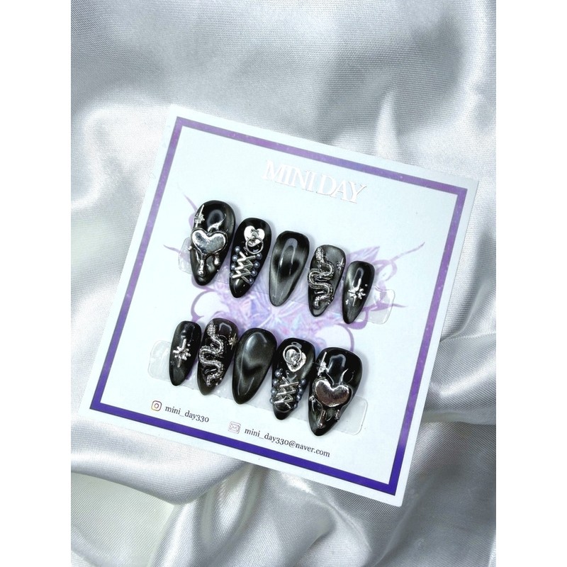 Black Punk Core Nail Tips - Long Ballerina / 블랙