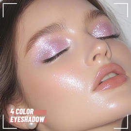 AMY'S DIARY 4 Color Light Purple Glitter Eyeshadow Palette – Shimmer Metallic Shades for Sparkling Eye Makeup, Long-Lasting & Highly Pigmented, Vegan & Cruelty-Free Iridescent Lavender eye shadow