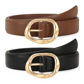 TRIWORKS 2 Pack Leather Belts for Women Fashion Waist Belt with Liquid Shapes Women Belt for Jeans Pants Dresses