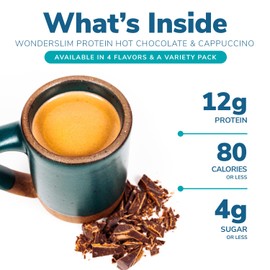 Wonderslim Protein Hot Chocolate, Hot Cocoa, Low Sugar, Low Carb, Keto Friendly & Gluten Free (7ct)