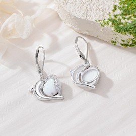 MOTIEL 925 Sterling Silver Dainty Opal Earrings Cute Animal Dolphin Earrings Jewelry Anniversary Birthday Gifts for Women for Sensitive Ears