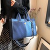 Canvas Denim Tote Bag for Women, Two Tone Splicing, Leather