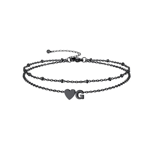 Silvora Initial Anklet for Women - Black Anklet Bracelet Adjustable