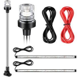 Rossesay White LED Boat Stern Light with 2 Pcs 8.2ft Extra Cables All Round 12-24v, and 2 Pcs Navigation Lights LED Anchor for Boats Red and Green Running Marine(24 Inch)