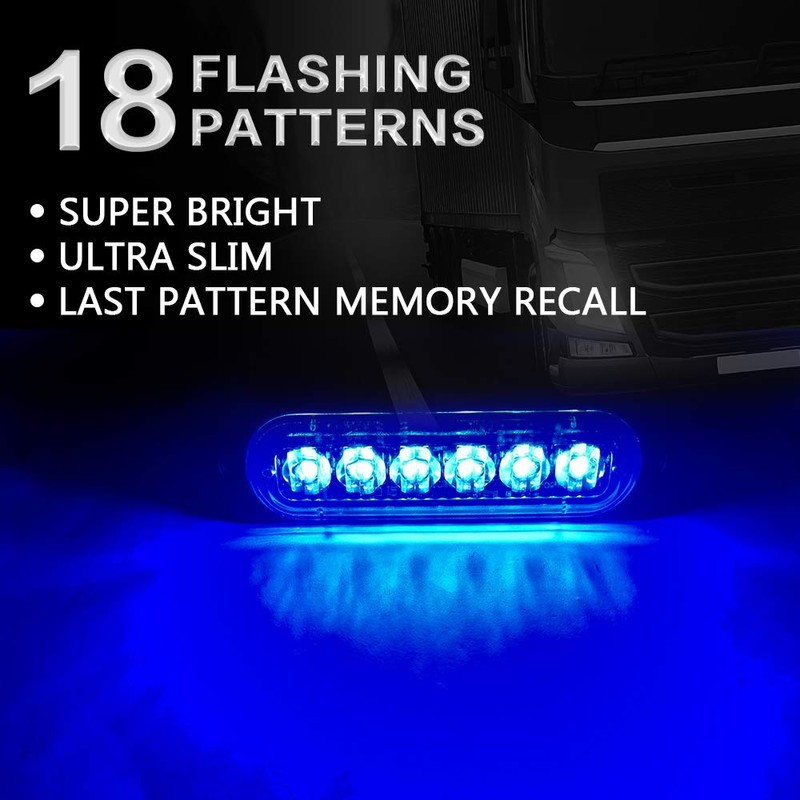 KaiDengZhe4Pcs 6LED Blue Ultra Slim Sync Feature Warning Emergency Beacon
