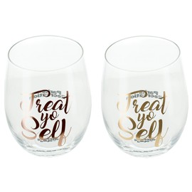Parks and Recreation Treat Yo Self 17-Ounce Stemless Wine Glass Collectible 2-Pack | Oversized Glasses Set of 2 | Drinkware for Tea, Coffee, Hot and Cold Beverages | Each Glass Holds 17 Ounces