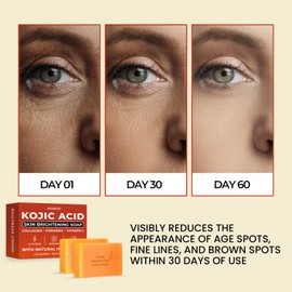 MONIER Kojic Acid Soap - Dark Spot Remover Soap Bars - with Collagen, Turmeric, Coconut Oil, Vitamin C, Vitamin E - Moisturizing & Nourishing - Original Japanese Complex