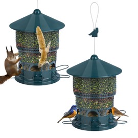 Outdoor Hanging Bird Feeder Squirrel Proof,6 Feeding Ports 360°Anti-Squirrel Metal Guard,Ideal for Cardinals,Chickadees and Wild Birds