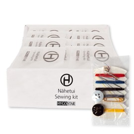 FRANZ MENSCH Hygostar Sewing Kit, Pack of 200, Colourful, L: 8 cm, W: 4 cm, Sales Tray, Sewing Kit, Sewing Accessories for Travelers, Sewing Kit