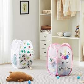 Mesh Pop Up Laundry Hamper with Durable Handles - Portable Collapsible Clothes Baskets for Dorm, Bathroom & Travel (Unicorn)