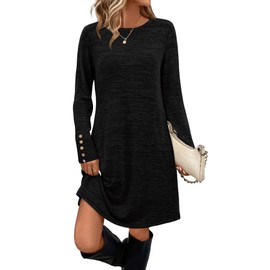 OFEEFAN Sweater Dress Early Fall Fashion Long Sleeve Dress Fall Dresses for Women 2025 Winter Dresses 2025 School Outfits for Teachers Black M