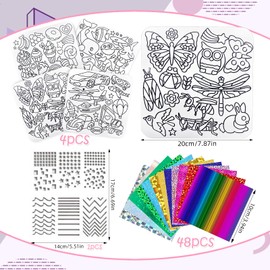 KIKVTER Foil Fun Children, Foil Art for Kids, DIY Colouring Stickers Children's Craft Sets, Glitter Transfer Film Craft Kits, Foil Fun Craft Case, Creative Crafts, DIY Activity for Gift