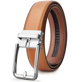 SKiporty Mens Belt Ratchet Belts Dress Casual Leather Belt for Men With Slide Adjustable Click Buckle Gifts BoxA- Light Brown 46" to 52" Waist Adjustable