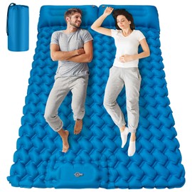 Inflating Sleeping Pad Mattress for Camping: Inflatable Camping Bed with Built-in Foot Pump for Tent - 4" Extra Thick Mat Air Cot for Floor - 2 Person Blue