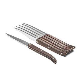 TB Groupe - Laguiole Sens 6-Piece Steak Knife Set - Stainless Steel Knives - Full Tang Blades - Dark Wood Handles