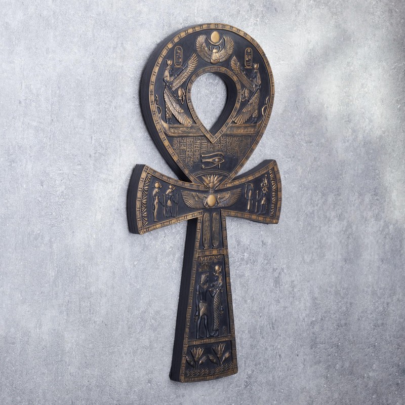 Veronese Design 16 Inch Egyptian Ankh Resin Wall Sculpture Black