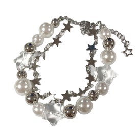 Minimalist Y2k Star Pearl Double Layer Colorful Beaded Lightweight Bracelet Aesthetic Accessories Grunge Punk Cool Bangle Friendship Dainty Jewelry for Women-1