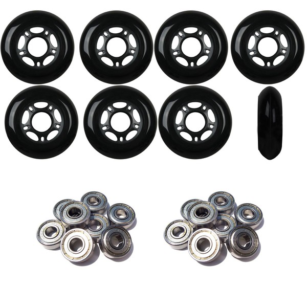 Player's Choice Inline Skate Wheels 72mm 82A Black Outdoor Roller Hockey 8 Pack -ABEC 5 Bearings