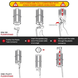Sound bass ERA 100 Floor Stand, Twin (2pcs), Compatible with Sonos ERA100 & ERA 100 SL, Sonos ONE & Play:1 Speakers, Accessories Included. Designed in The UK, Double, Pair (White)