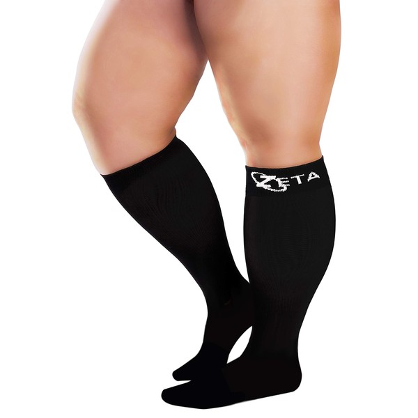 Zeta Socks Short Length Plus Size Compression Socks for Men and Women, Medium (Black)