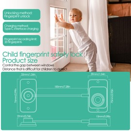 Lhdfyqt Fridge Lock with Fingerprint, Baby Cupboard Lock, Window Lock, Children, Child Lock for Windows, No Drilling, USB Charging, for Drawers, Cupboards, Fridge, Windows