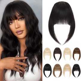 S-noilite Clip-In Real Hair Fringe #1B Natural Black 100% Remy Hair Curved Bangs with Temples - Clip in French Bangs Hairpieces Real Hair for Women 14 g