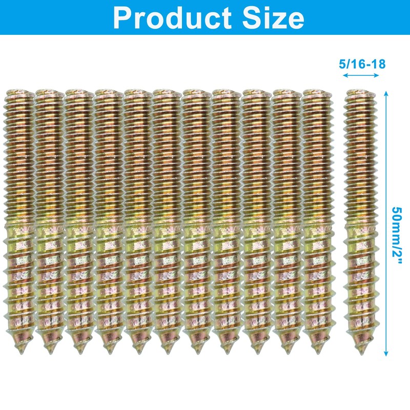 PHITUODA 12 Pack 5/16-18 x 2 Inch Hanger Bolts Double